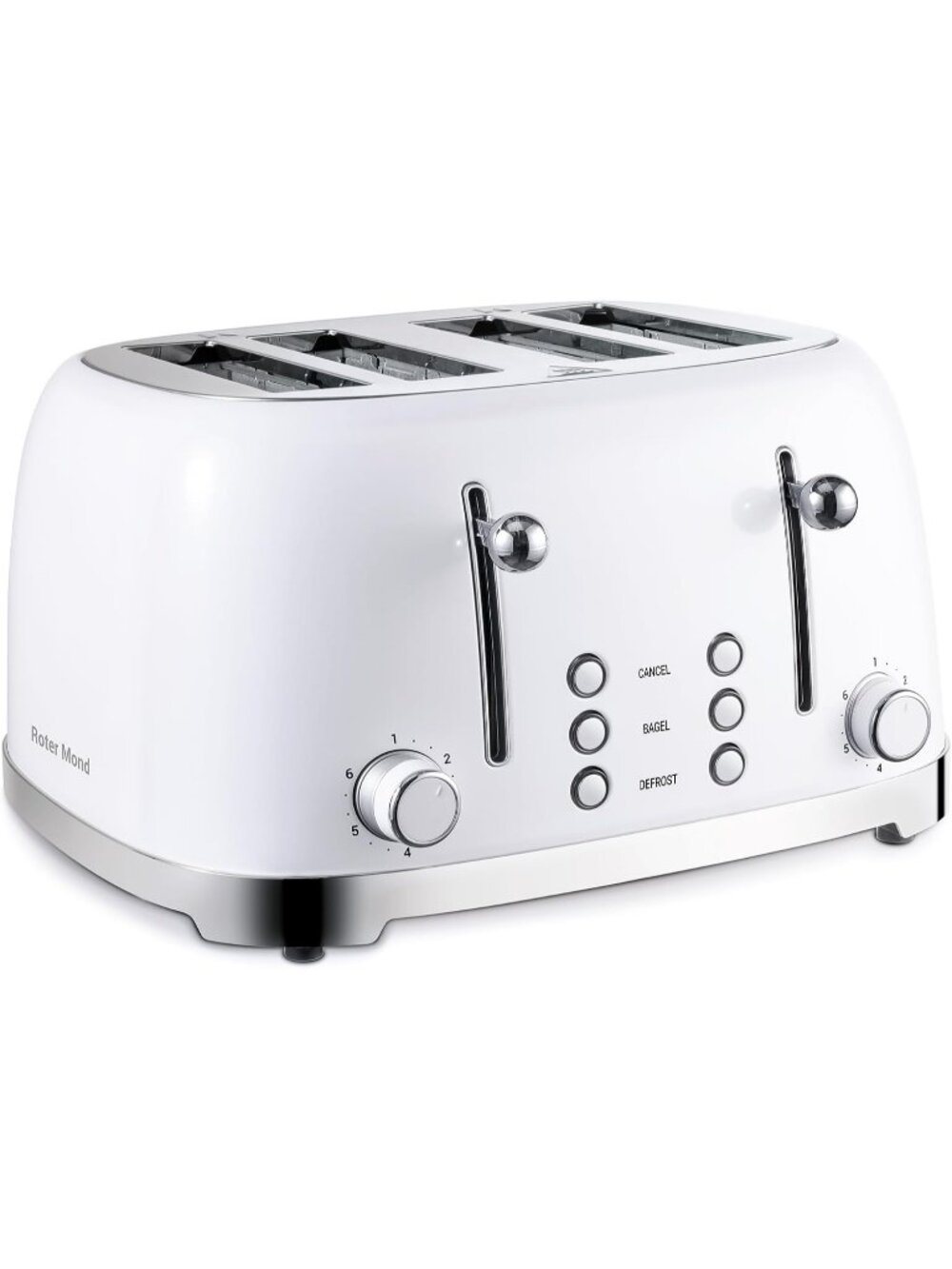 4 Slice White Retro Stainless Steel with Bagel Defrost Cancel Function Toaster